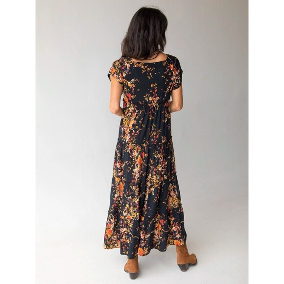 NWT NATURAL LIFE Berkley Maxi Dress Black Floral Boho Chic Hippie Indie Size S - Picture 2 of 9